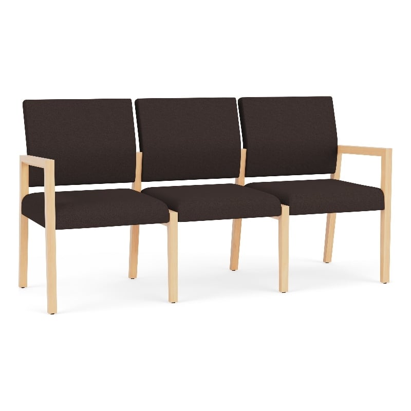 Lesro Brooklyn Waiting Reception 3 Seat Tandem Seating No Center Arms in Brown