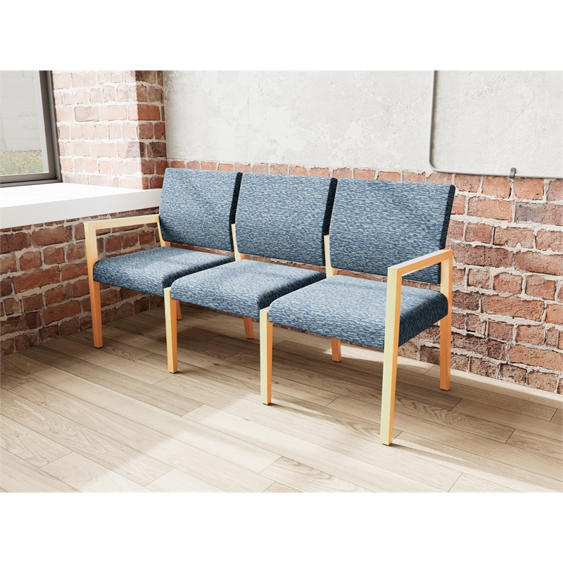 Lesro Brooklyn Waiting Reception 3 Seat Tandem Seating No Center Arms in Blue