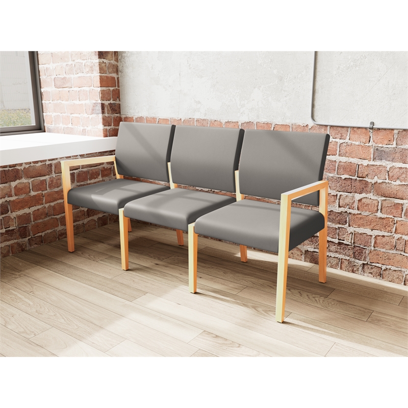 Lesro Brooklyn Waiting Reception 3 Seat Tandem Seating No Center Arms in Gray