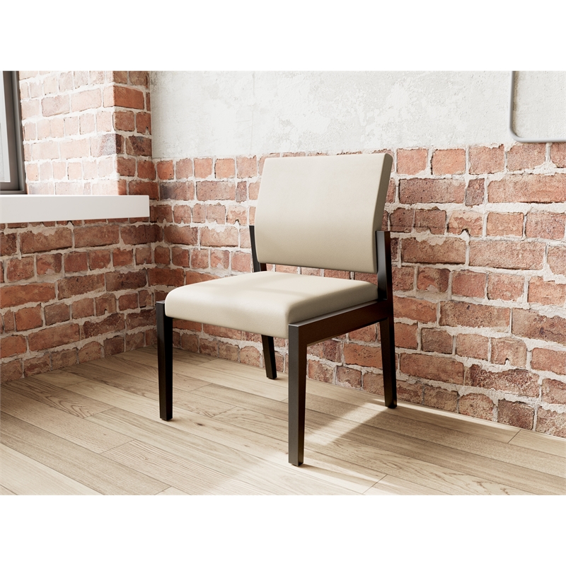 Lesro Brooklyn Waiting Reception Armless Guest Chair Wood Frame in Brown