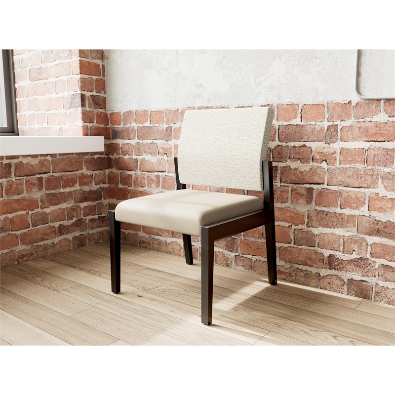 Lesro Brooklyn Waiting Reception Armless Guest Chair Wood Frame in Brown