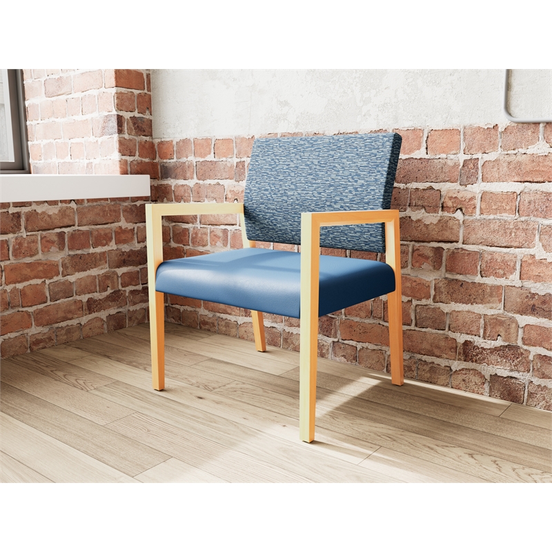 Lesro Brooklyn Waiting Reception Wide Guest Chair Wood Frame in Blue