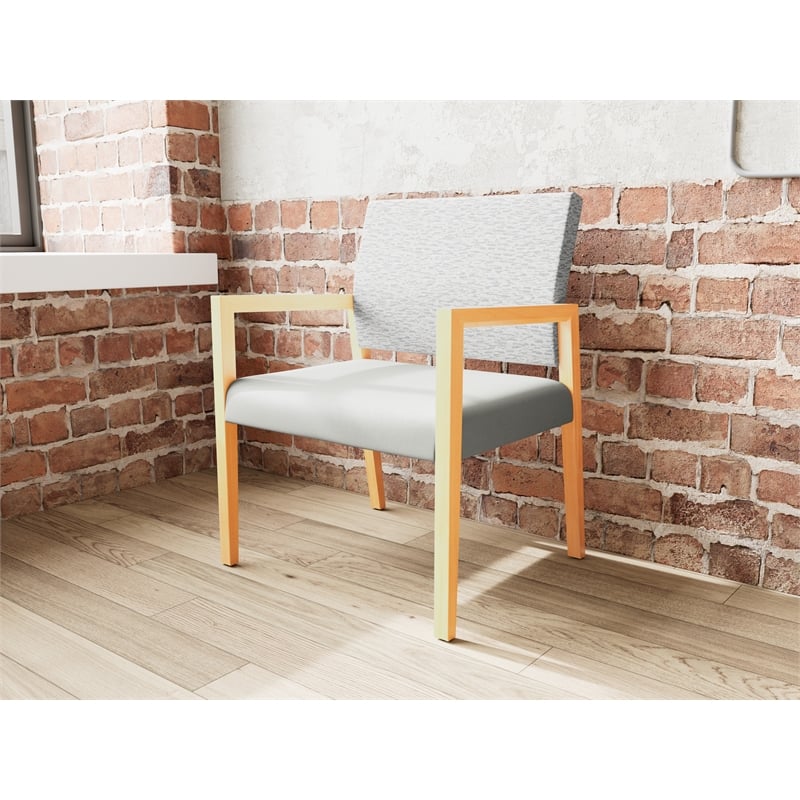 Lesro Brooklyn Waiting Reception Wide Guest Chair Wood Frame in Gray