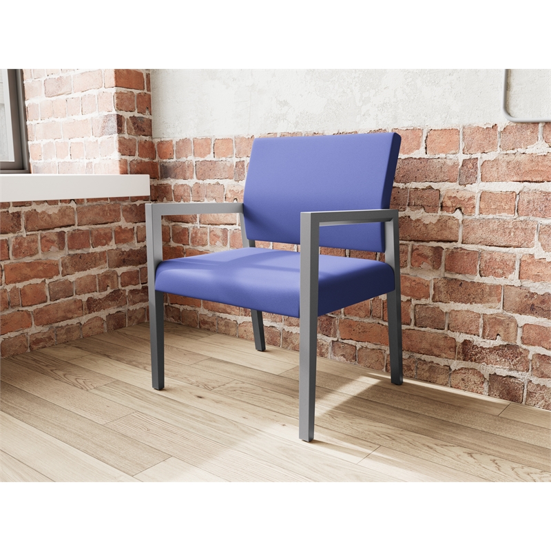 Lesro Brooklyn Waiting Reception Wide Guest Chair Wood Frame in Blue