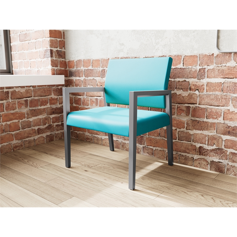 Lesro Brooklyn Waiting Reception Wide Guest Chair Wood Frame in Teal
