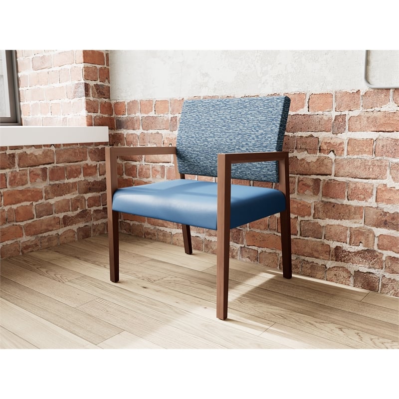 Lesro Brooklyn Waiting Reception Wide Guest Chair Wood Frame in Blue