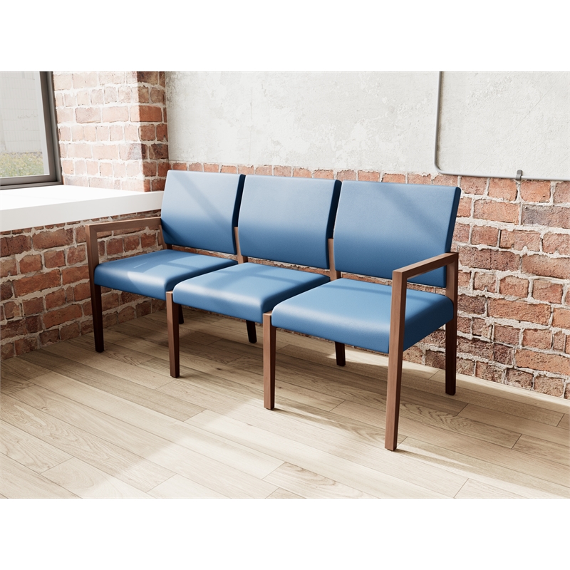 Lesro Brooklyn Waiting Reception 3 Seat Tandem Seating No Center Arms in Blue