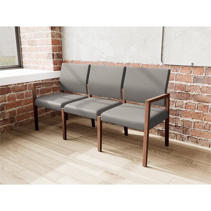 Lesro Brooklyn Waiting Reception 3 Seat Tandem Seating No Center Arms in Gray