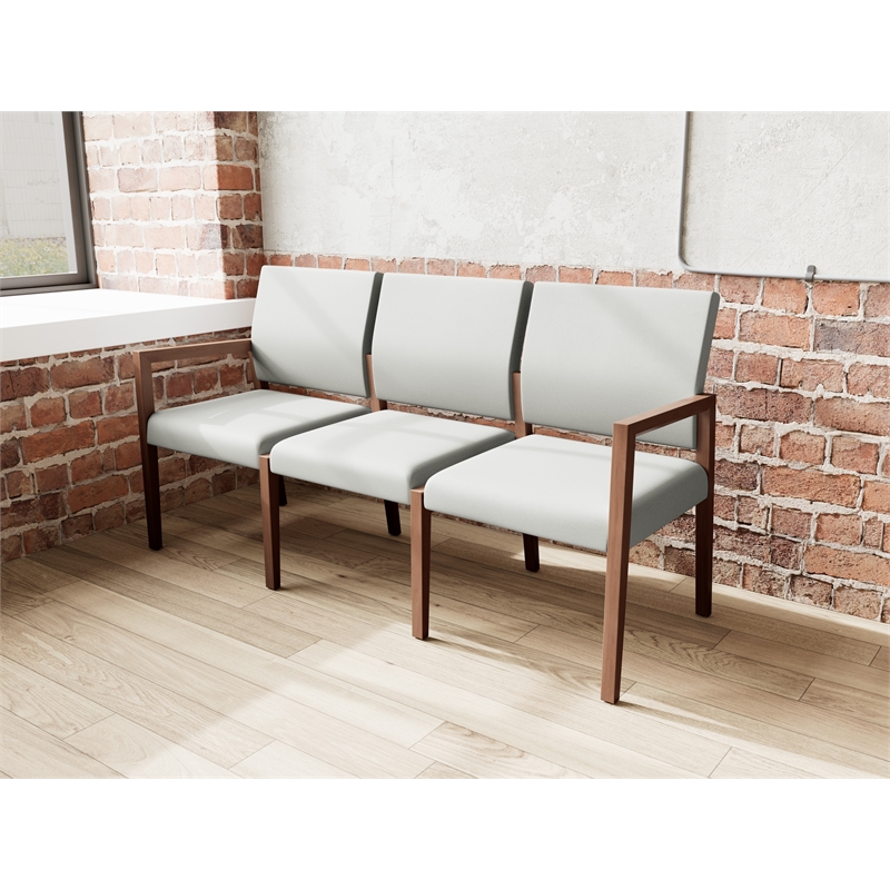 Lesro Brooklyn Waiting Reception 3 Seat Tandem Seating No Center Arms in Gray