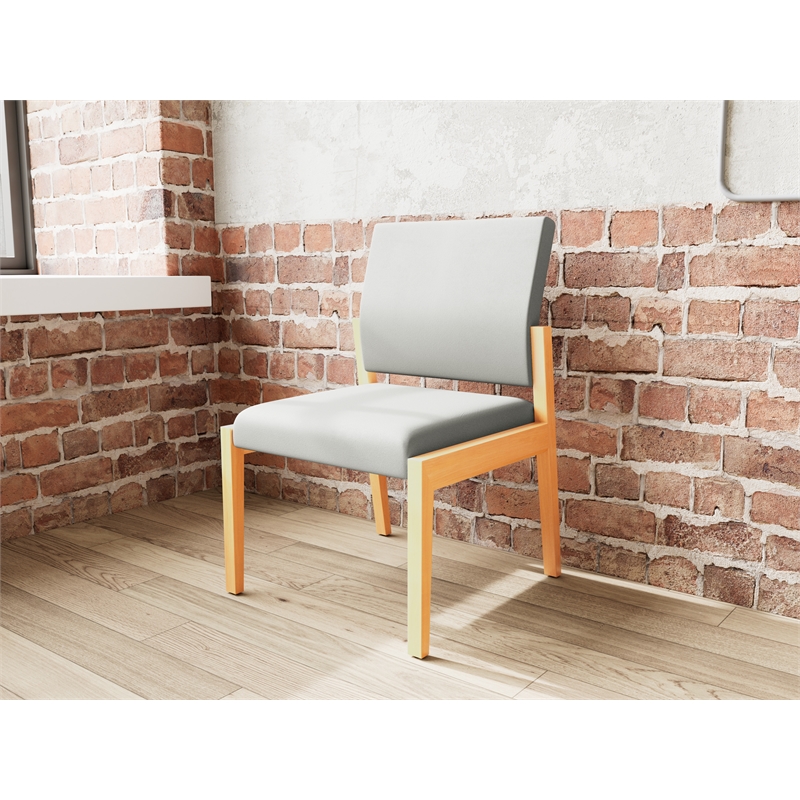Lesro Brooklyn Waiting Reception Armless Guest Chair Wood Frame in Gray