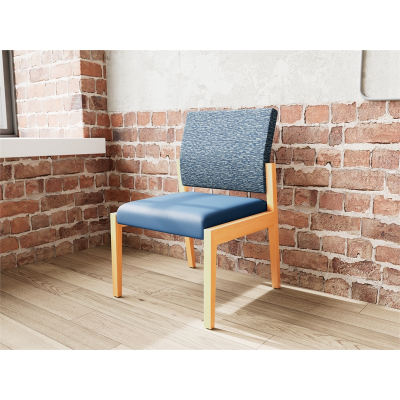 Lesro Brooklyn Waiting Reception Armless Guest Chair Wood Frame in Blue