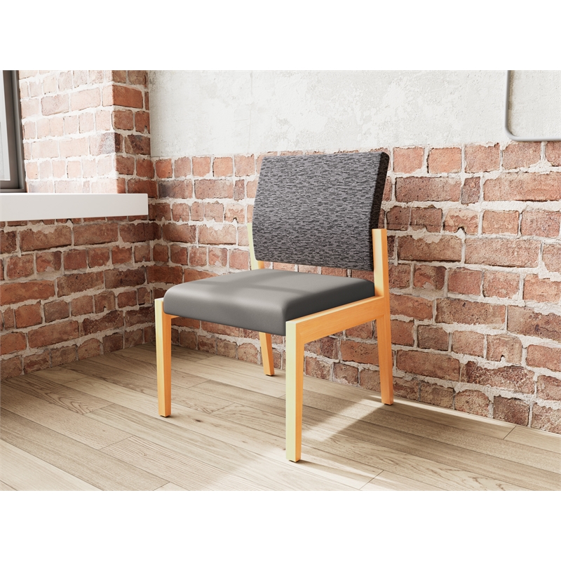 Lesro Brooklyn Waiting Reception Armless Guest Chair Wood Frame in Gray