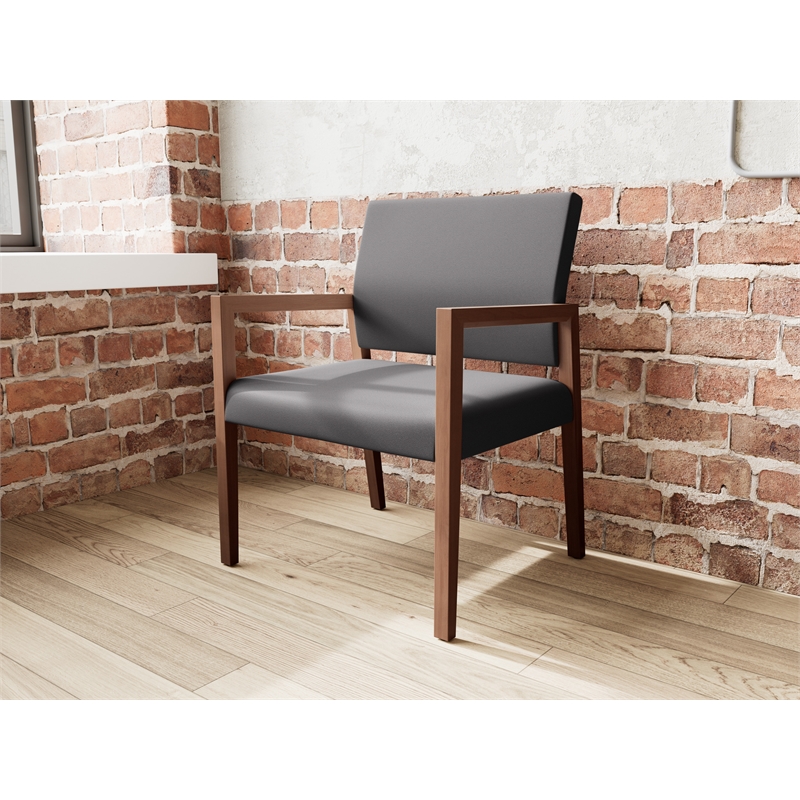 Lesro Brooklyn Waiting Reception Wide Guest Chair Wood Frame in Black