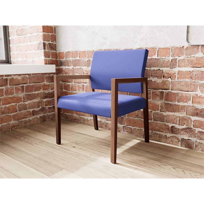 Lesro Brooklyn Waiting Reception Wide Guest Chair Wood Frame in Blue