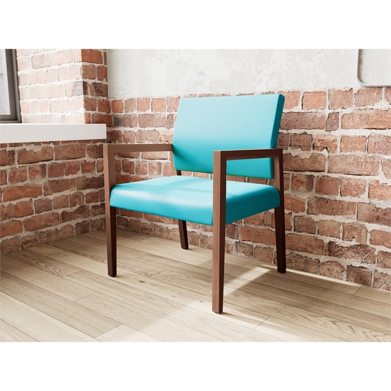 Lesro Brooklyn Waiting Reception Wide Guest Chair Wood Frame in Teal