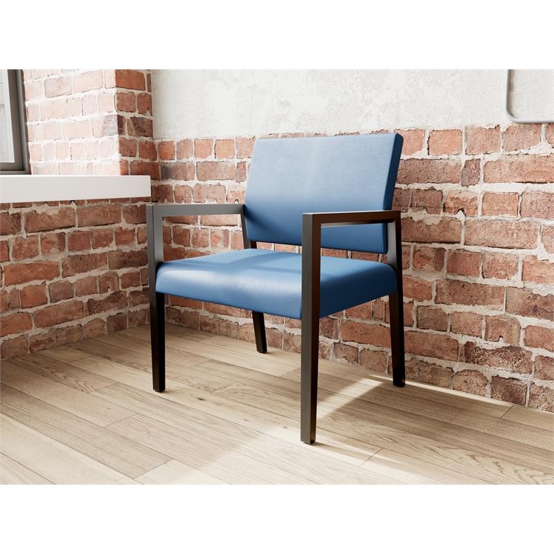 Lesro Brooklyn Waiting Reception Wide Guest Chair Wood Frame in Blue