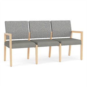 Lesro Brooklyn Waiting Reception 3 Seat Tandem Seating No Center Arms in Gray
