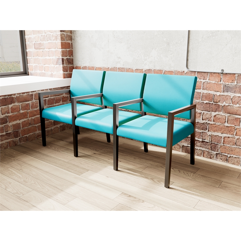 Lesro Brooklyn Waiting Reception 3 Seat Tandem Seating Wood Frame in Teal