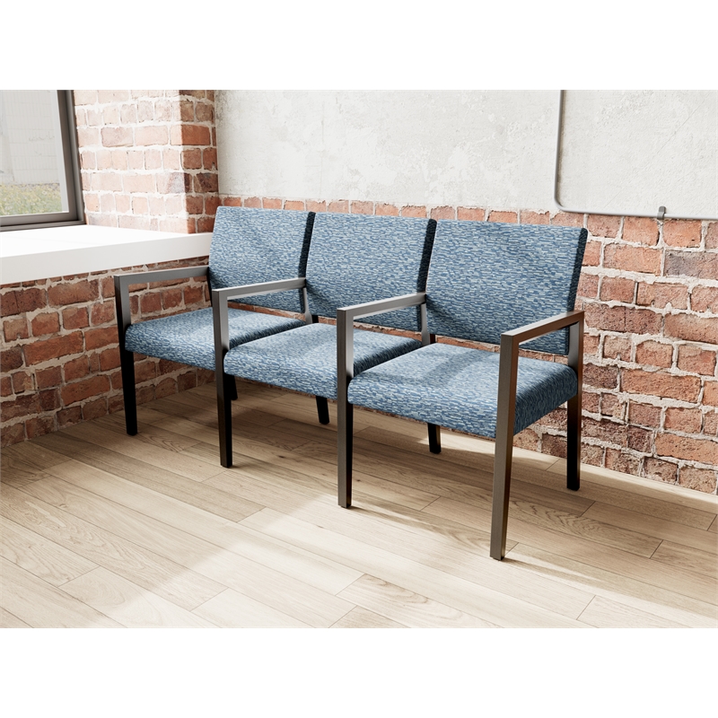 Lesro Brooklyn Waiting Reception 3 Seat Tandem Seating Wood Frame in Blue