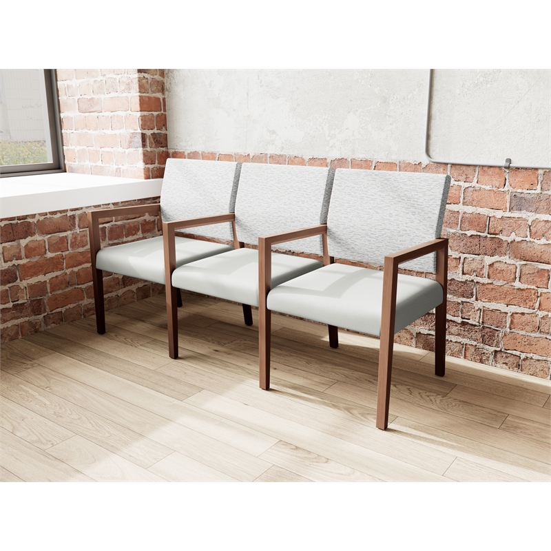 Lesro Brooklyn Waiting Reception 3 Seat Tandem Seating Wood Frame in Gray