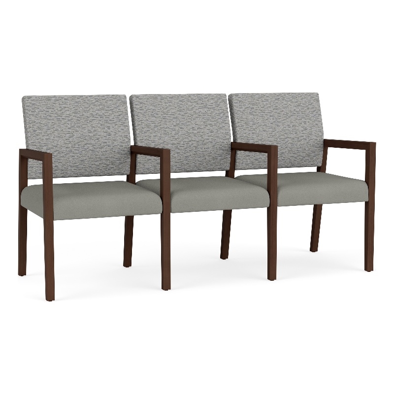 Lesro Brooklyn Waiting Reception 3 Seat Tandem Seating Wood Frame in Gray