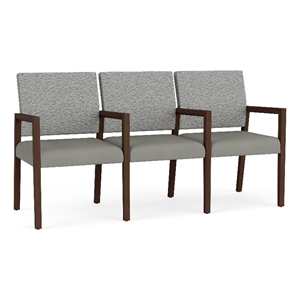 Lesro Brooklyn Waiting Reception 3 Seat Tandem Seating Wood Frame in Gray