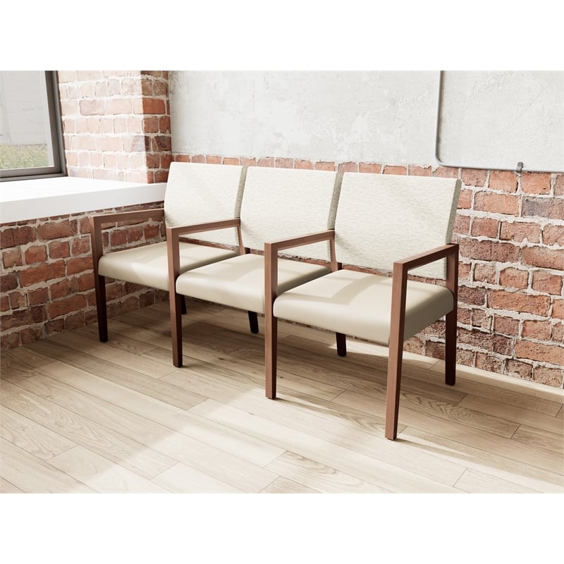 Lesro Brooklyn Waiting Reception 3 Seat Tandem Seating Wood Frame in Brown
