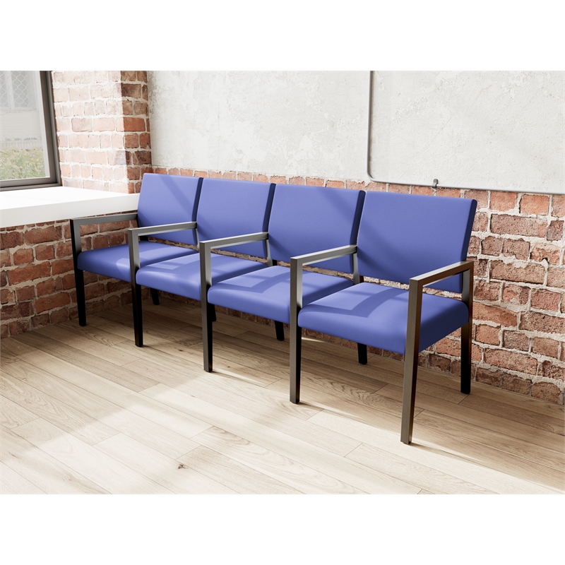 Lesro Brooklyn Waiting Reception 4 Seat Tandem Seating Wood Frame in Blue