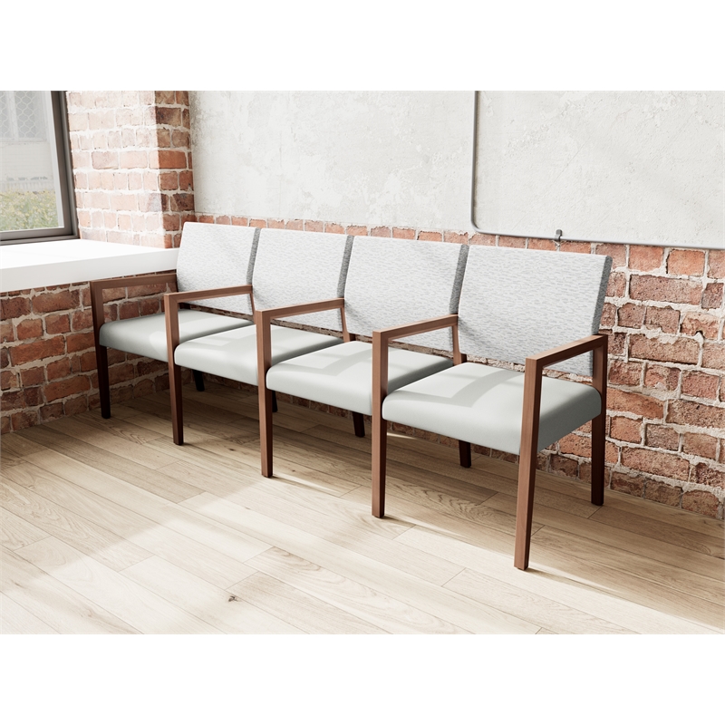 Lesro Brooklyn Waiting Reception 4 Seat Tandem Seating Wood Frame in Gray