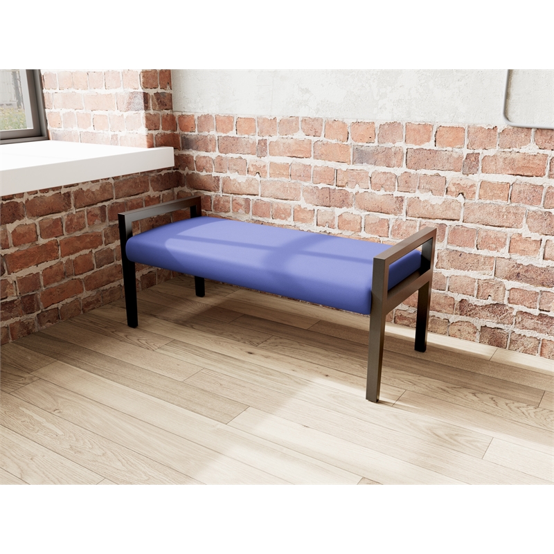 Lesro Brooklyn Waiting Reception 2 Seat Bench Wood Frame in Blue