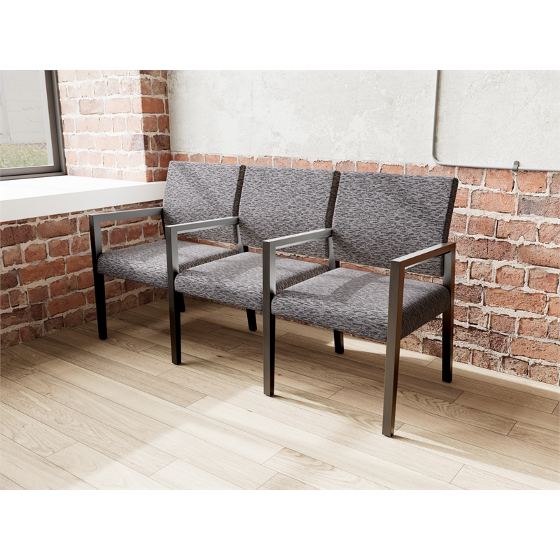 Lesro Brooklyn Waiting Reception 3 Seat Tandem Seating Wood Frame in Black