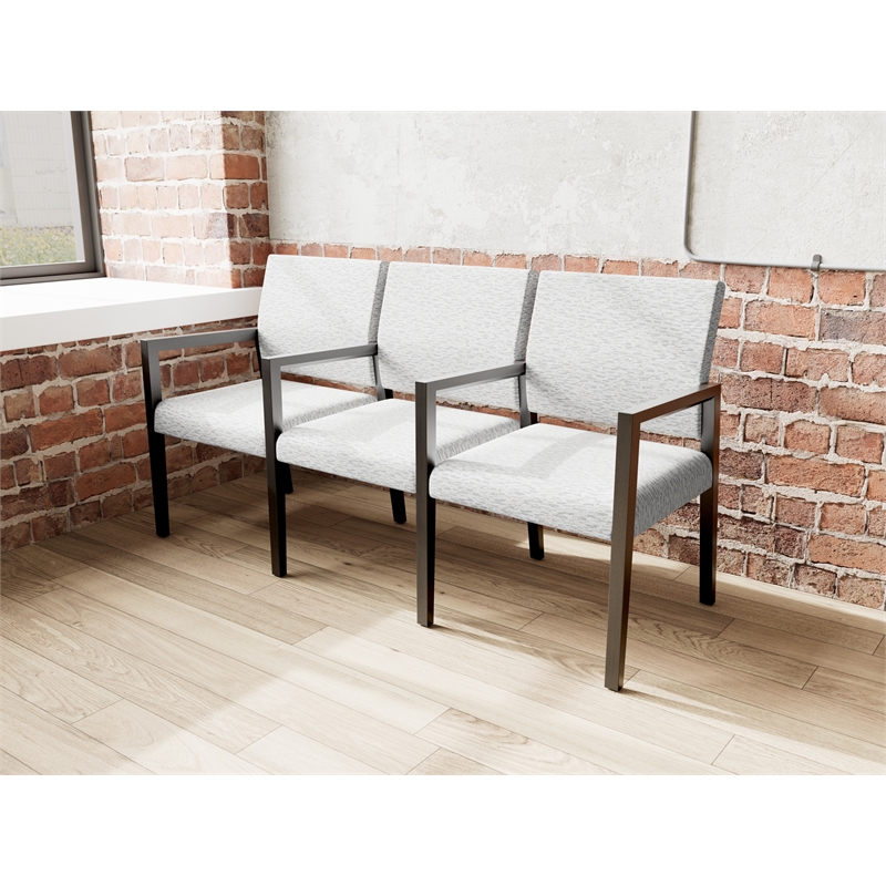 Lesro Brooklyn Waiting Reception 3 Seat Tandem Seating Wood Frame in Gray