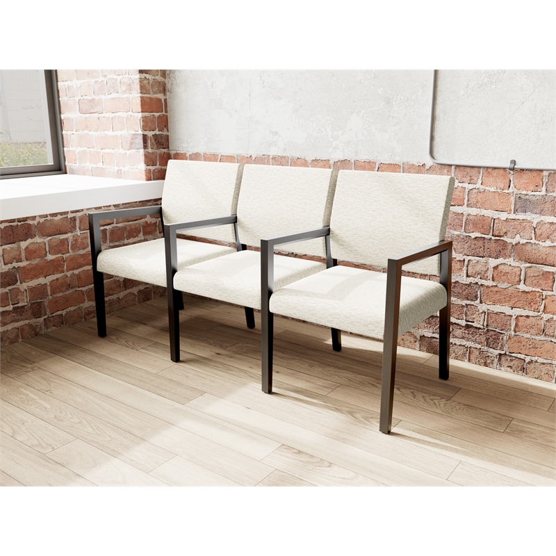 Lesro Brooklyn Waiting Reception 3 Seat Tandem Seating Wood Frame in Beige