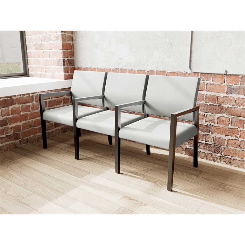 Lesro Brooklyn Waiting Reception 3 Seat Tandem Seating Wood Frame in Gray