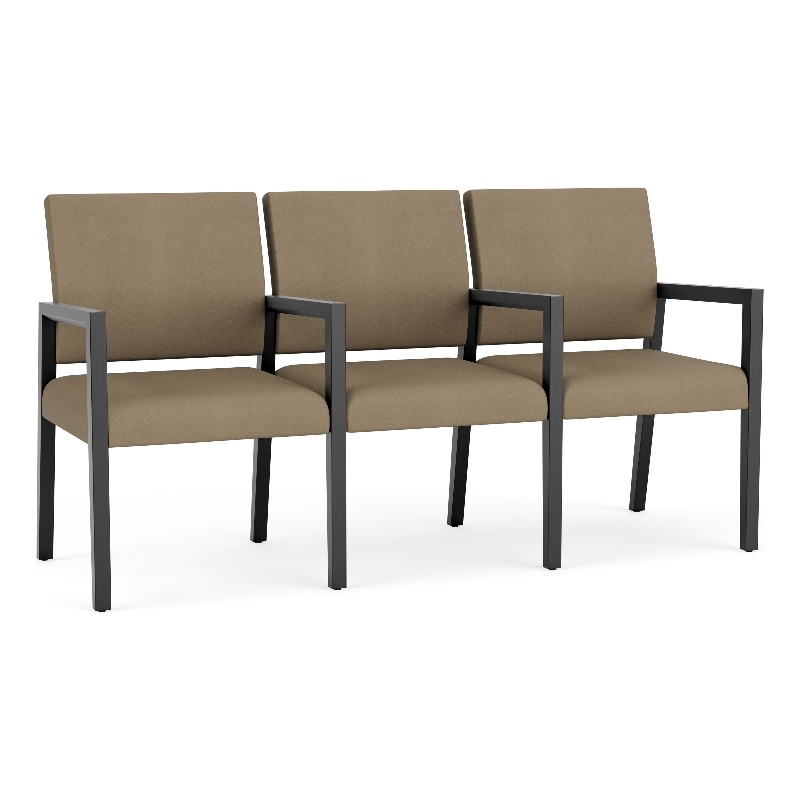 Lesro Brooklyn Waiting Reception 3 Seat Tandem Seating Wood Frame in Brown