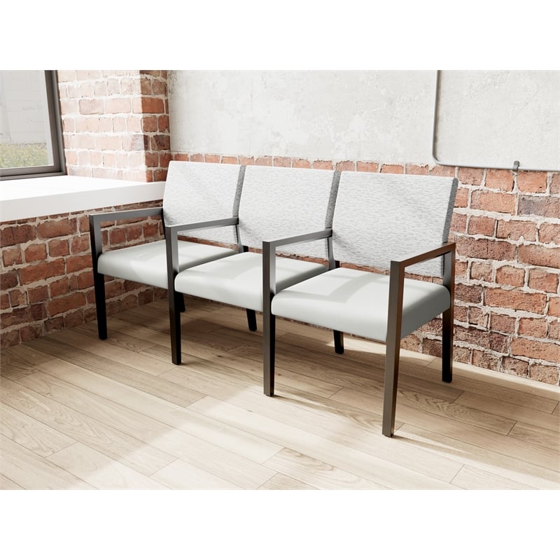 Lesro Brooklyn Waiting Reception 3 Seat Tandem Seating Wood Frame in Gray