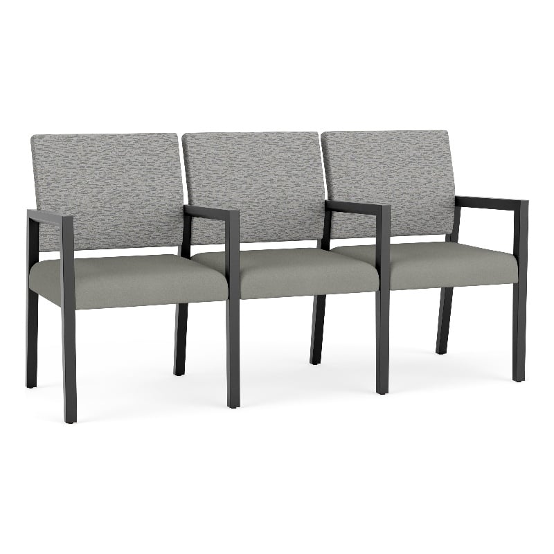 Lesro Brooklyn Waiting Reception 3 Seat Tandem Seating Wood Frame in Gray