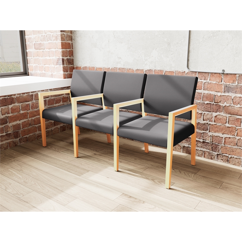 Lesro Brooklyn Waiting Reception 3 Seat Tandem Seating Wood Frame in Black