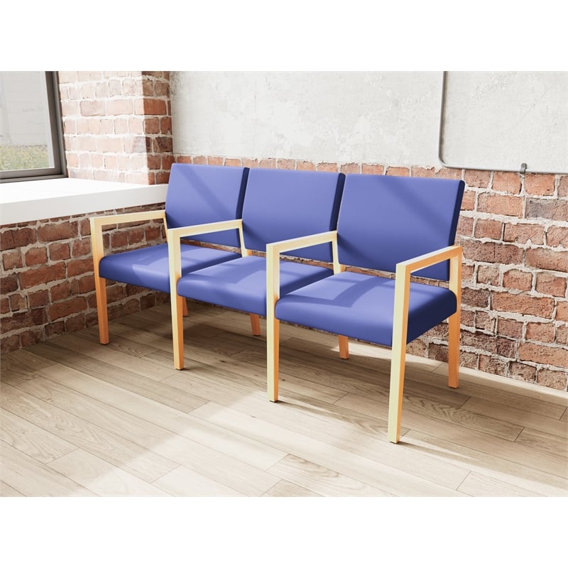 Lesro Brooklyn Waiting Reception 3 Seat Tandem Seating Wood Frame in Blue