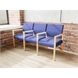 Lesro Brooklyn Waiting Reception 3 Seat Tandem Seating Wood Frame in Blue