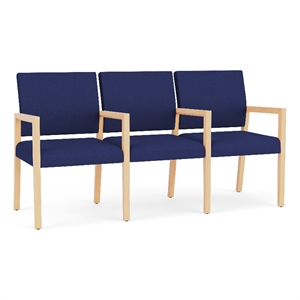 Lesro Brooklyn Waiting Reception 3 Seat Tandem Seating Wood Frame in Blue