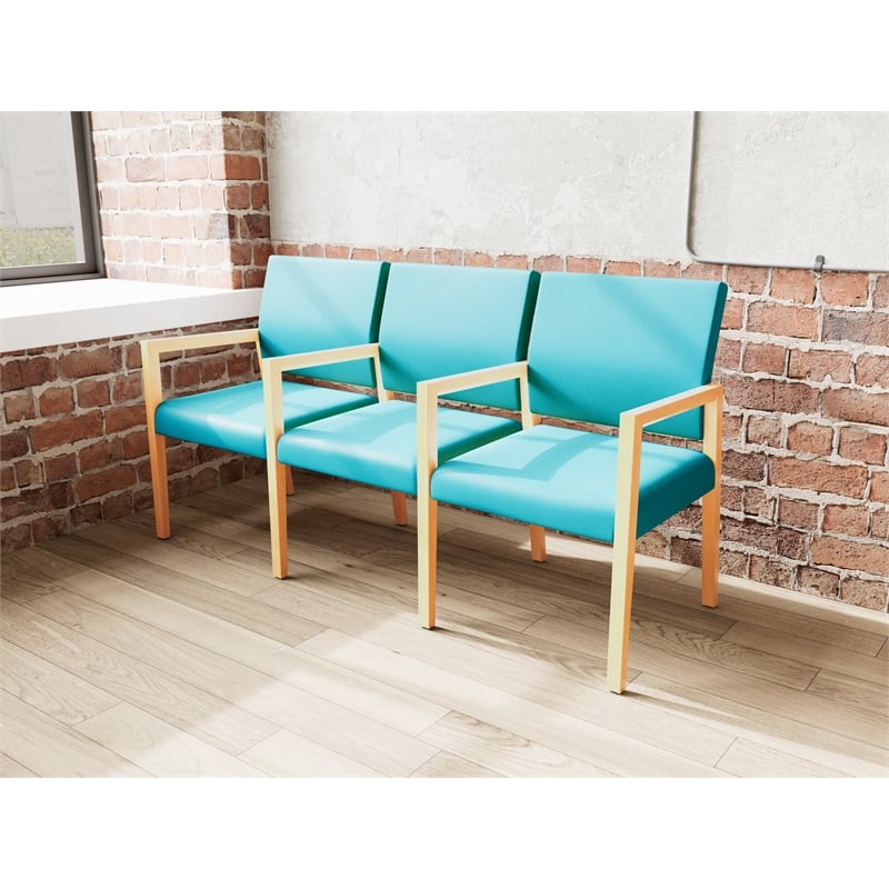 Lesro Brooklyn Waiting Reception 3 Seat Tandem Seating Wood Frame in Teal