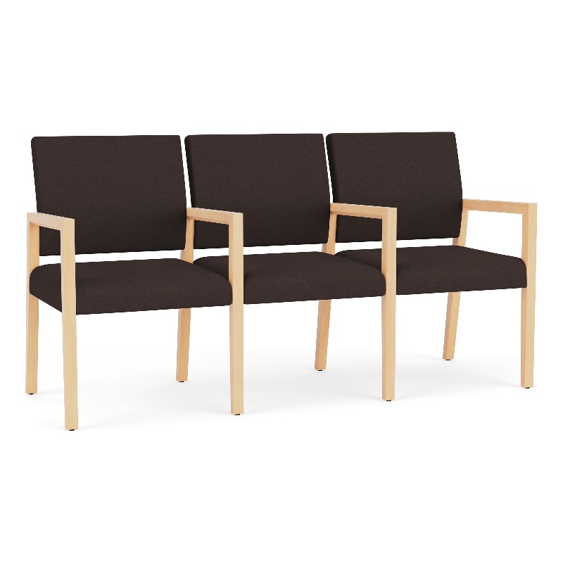 Lesro Brooklyn Waiting Reception 3 Seat Tandem Seating Wood Frame in Brown