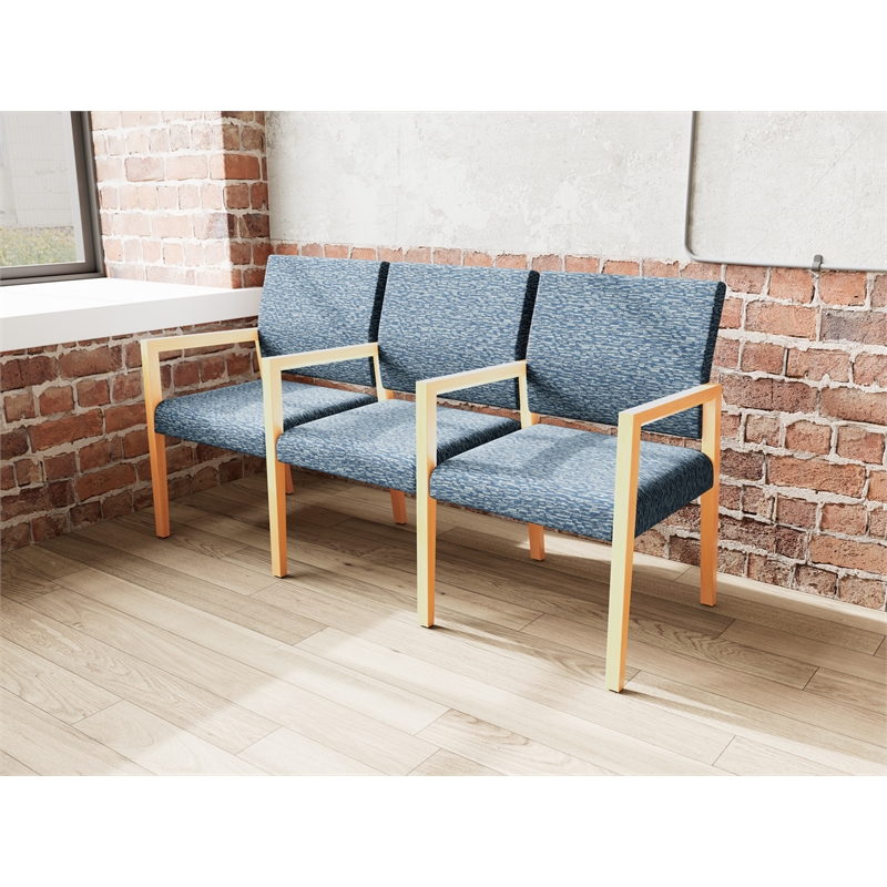 Lesro Brooklyn Waiting Reception 3 Seat Tandem Seating Wood Frame in Blue