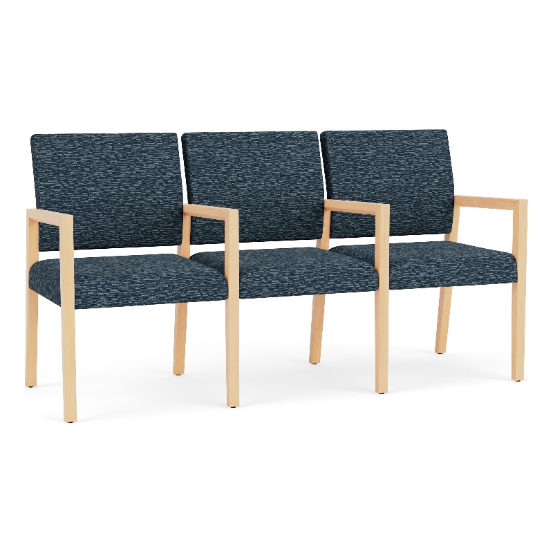Lesro Brooklyn Waiting Reception 3 Seat Tandem Seating Wood Frame in Blue