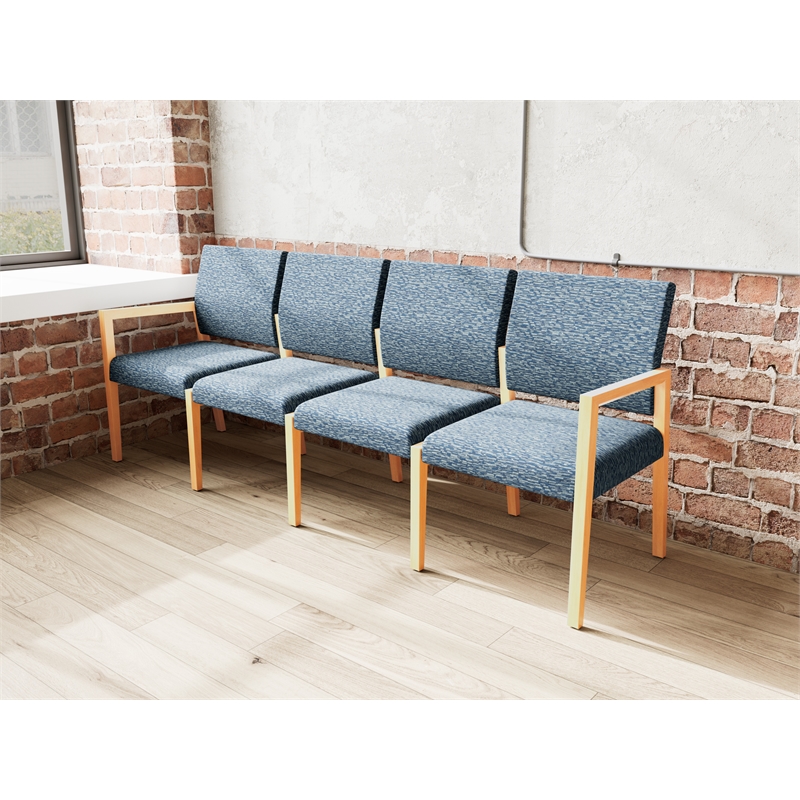 Lesro Brooklyn Waiting Reception 4 Seat Tandem Seating No Center Arms in Blue