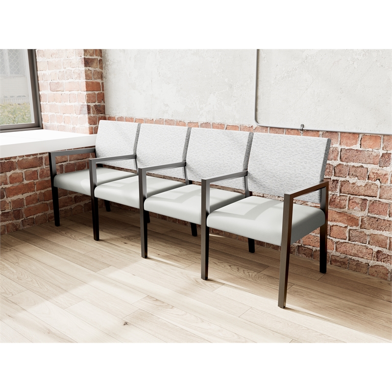 Lesro Brooklyn Waiting Reception 4 Seat Tandem Seating Wood Frame in Gray