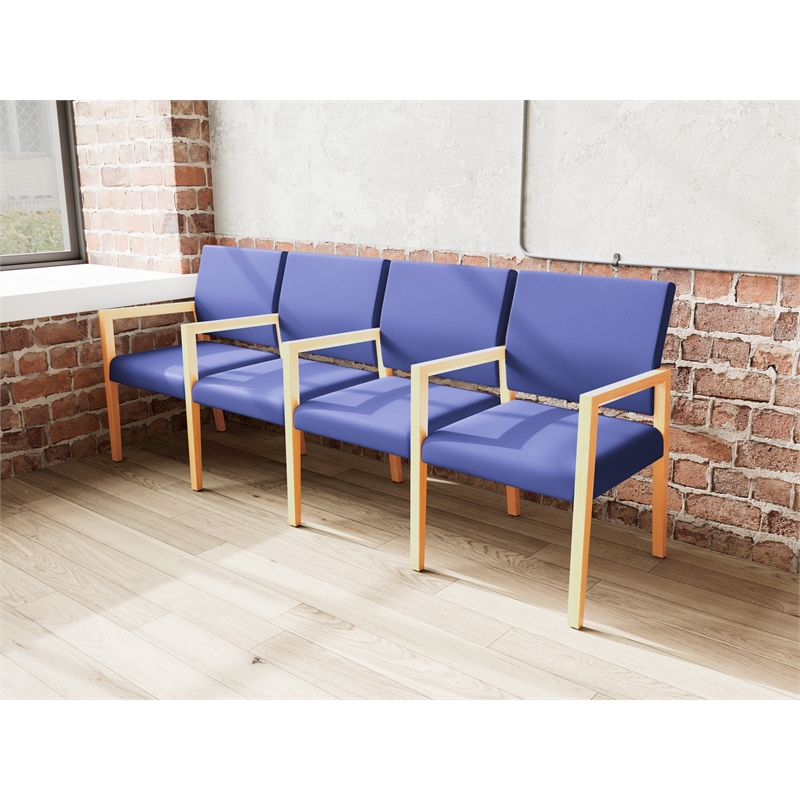 Lesro Brooklyn Waiting Reception 4 Seat Tandem Seating Wood Frame in Blue