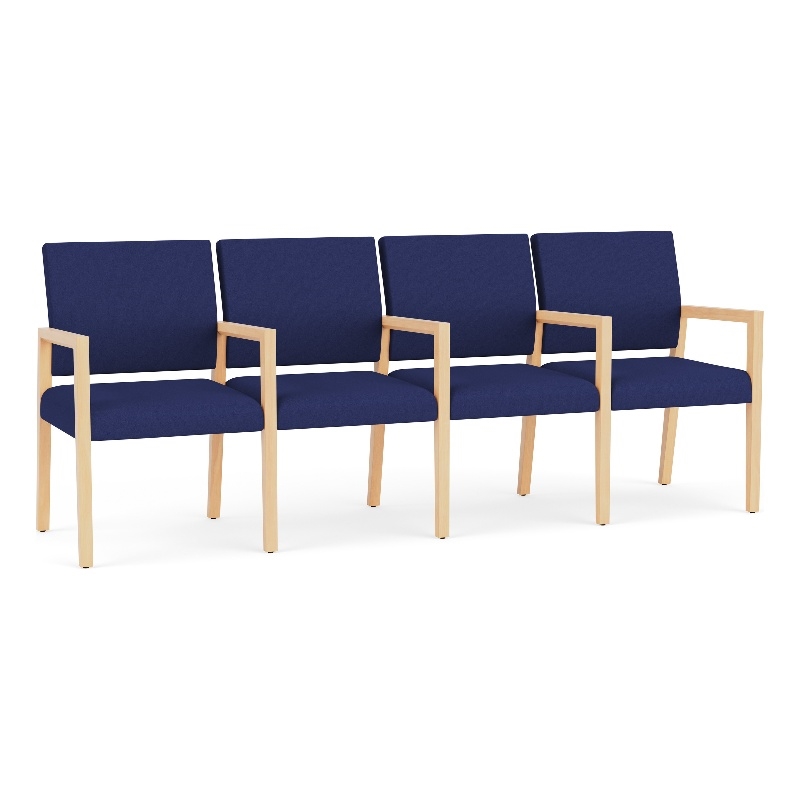 Lesro Brooklyn Waiting Reception 4 Seat Tandem Seating Wood Frame in Blue