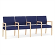 Lesro Brooklyn Waiting Reception 4 Seat Tandem Seating Wood Frame in Blue